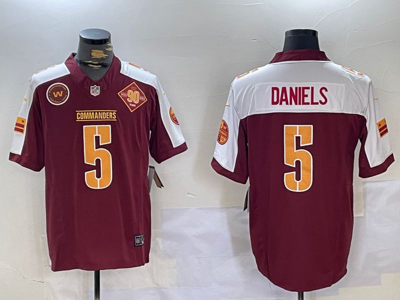 Men Washington Commanders #5 Daniels Red Thanksgiving three generations 2024 Nike Limited NFL Jersey style 1->washington commanders->NFL Jersey